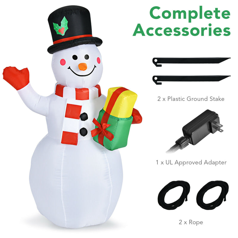 5 Feet Tall Snowman Inflatable with Built-in Colorful LED Lights