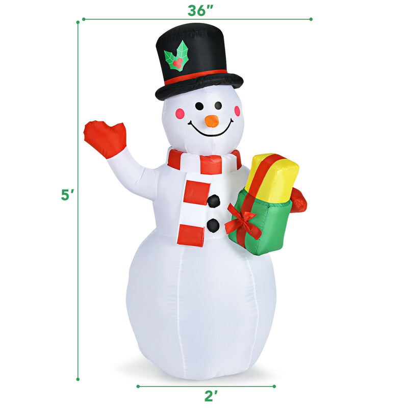 5 Feet Tall Snowman Inflatable with Built-in Colorful LED Lights