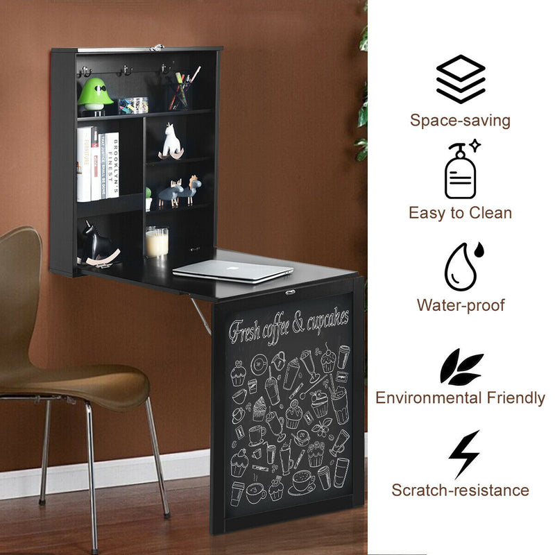 Convertible Wall Mounted Table with A Chalkboard-Black