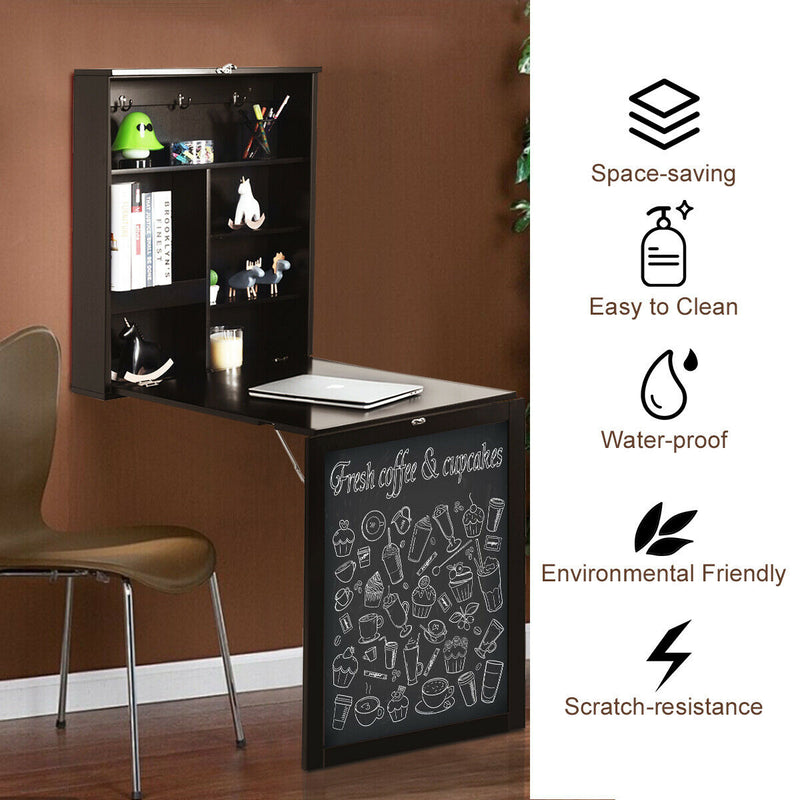 Convertible Wall Mounted Table with A Chalkboard-Coffee