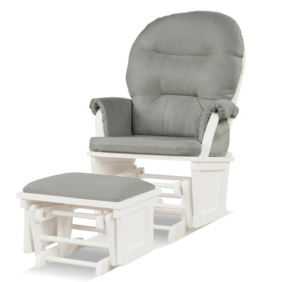 Wood Baby Glider and Ottoman Cushion Set with Padded Armrests-Light Gray