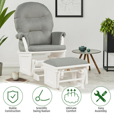 Wood Baby Glider and Ottoman Cushion Set with Padded Armrests-Light Gray