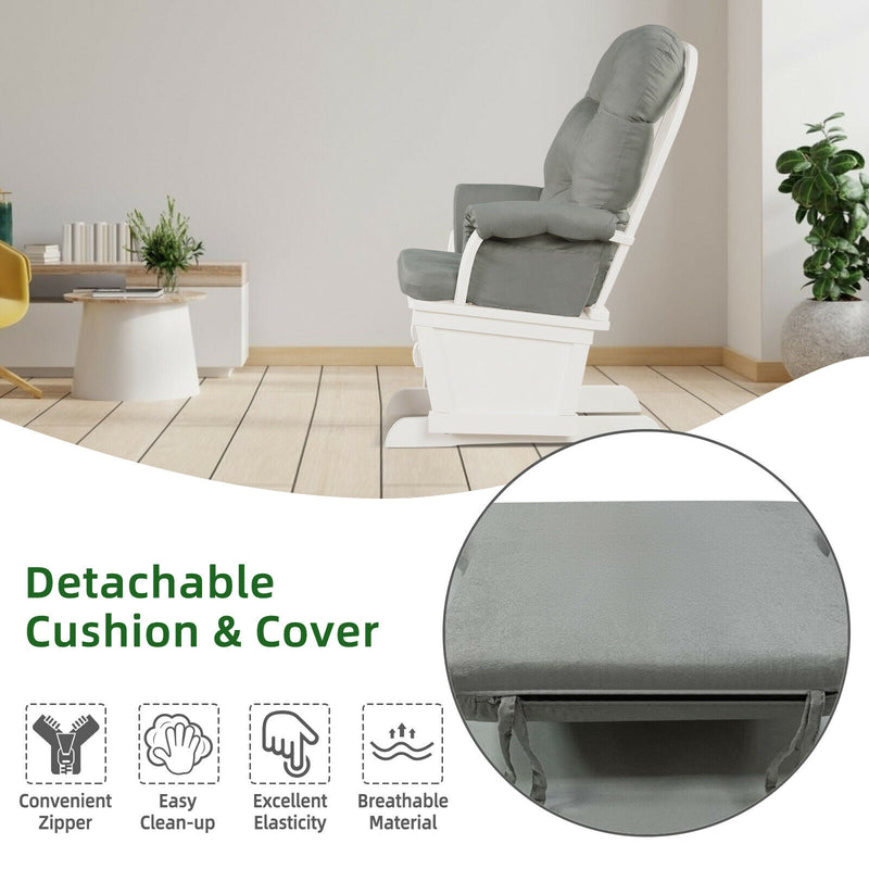 Wood Baby Glider and Ottoman Cushion Set with Padded Armrests-Light Gray