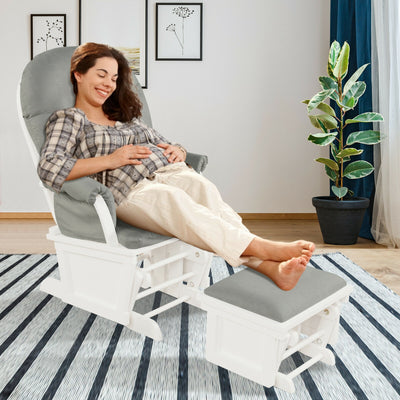 Wood Baby Glider and Ottoman Cushion Set with Padded Armrests-Light Gray