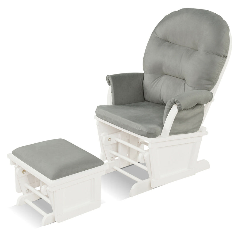 Wood Baby Glider and Ottoman Cushion Set with Padded Armrests-Light Gray