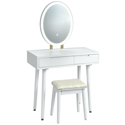 Touch Screen Vanity Makeup Table Stool Set-White