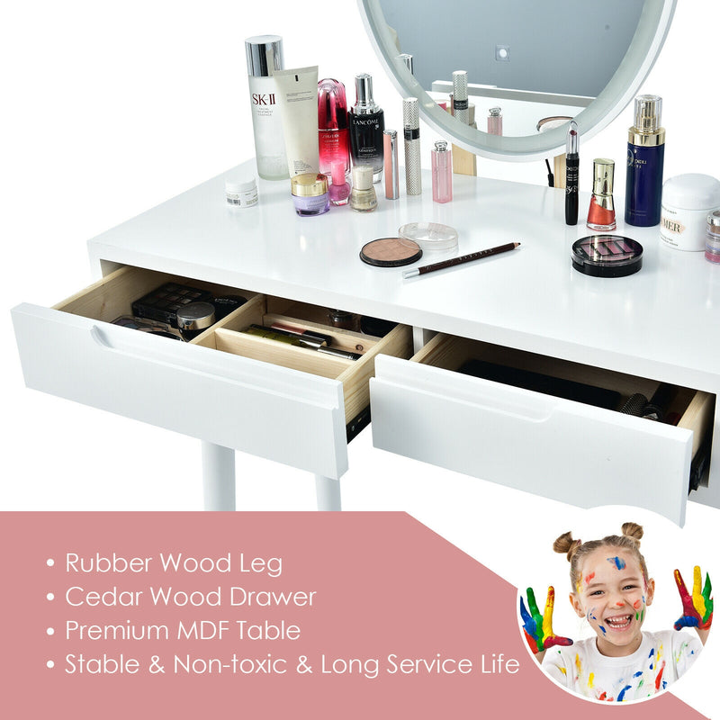 Touch Screen Vanity Makeup Table Stool Set-White