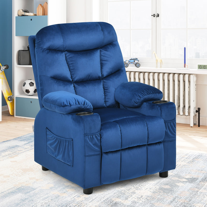 Kids Recliner Chair with Cup Holder and Footrest for Children-Light Blue