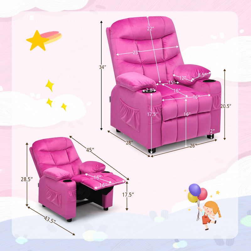 Kids Recliner Chair with Cup Holder and Footrest for Children-Pink