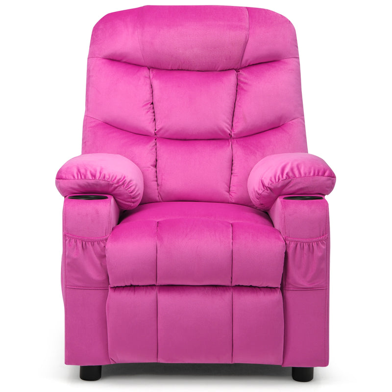 Kids Recliner Chair with Cup Holder and Footrest for Children-Pink