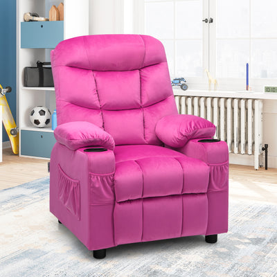 Kids Recliner Chair with Cup Holder and Footrest for Children-Pink