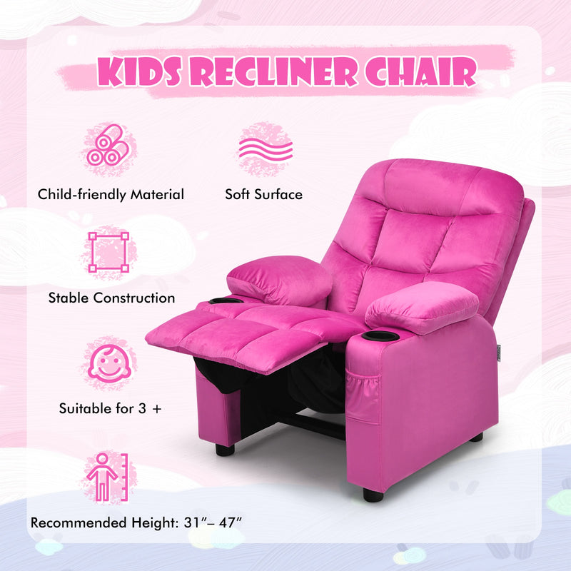 Kids Recliner Chair with Cup Holder and Footrest for Children-Pink