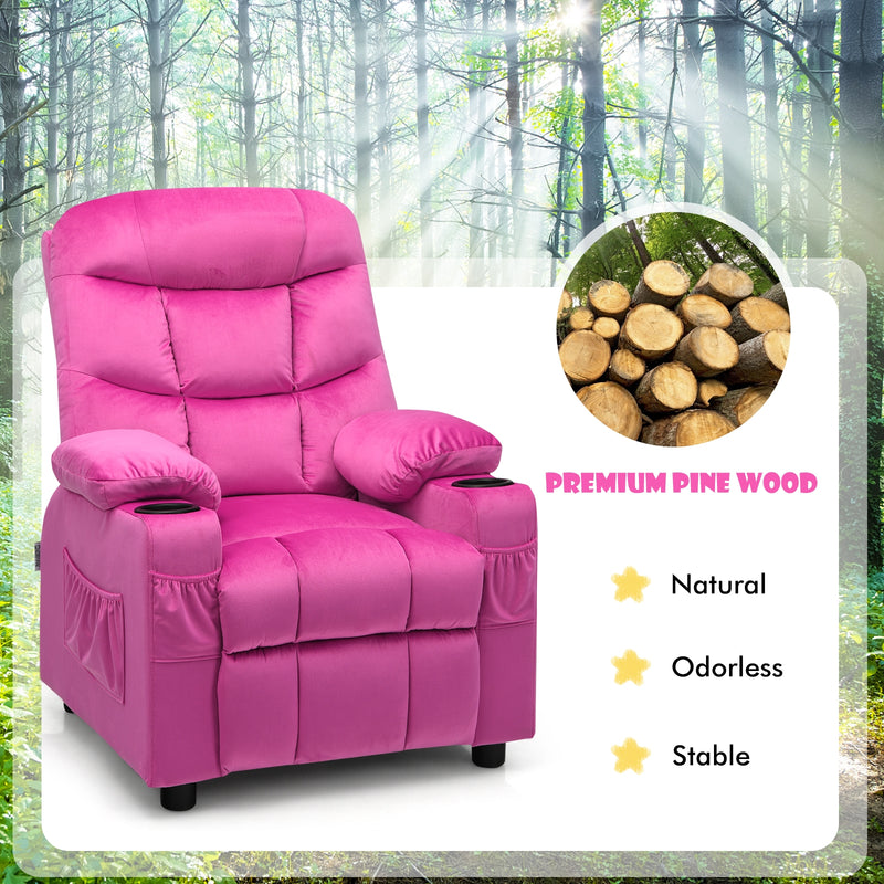 Kids Recliner Chair with Cup Holder and Footrest for Children-Pink