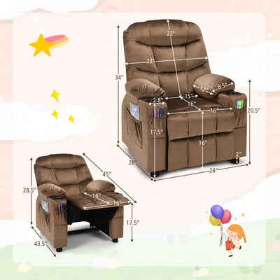 Kids Recliner Chair with Cup Holder and Footrest for Children-Light Brown