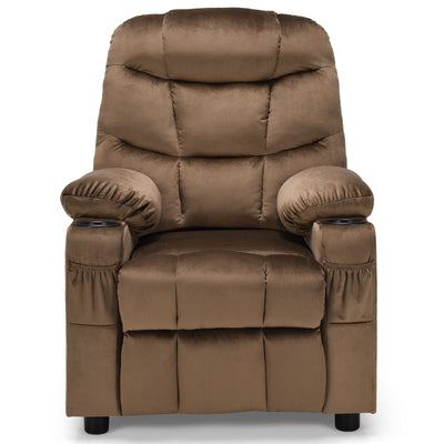 Kids Recliner Chair with Cup Holder and Footrest for Children-Light Brown