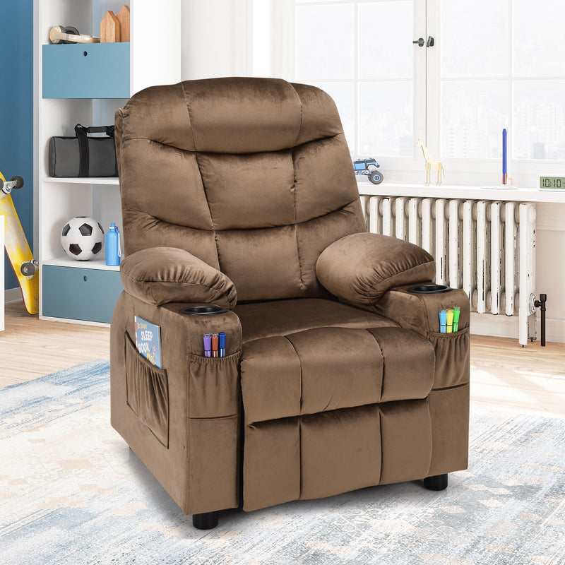 Kids Recliner Chair with Cup Holder and Footrest for Children-Light Brown