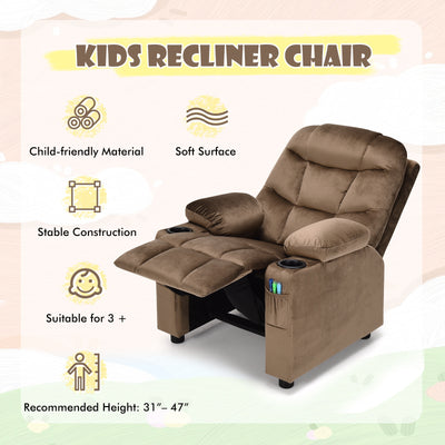 Kids Recliner Chair with Cup Holder and Footrest for Children-Light Brown