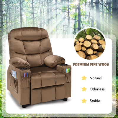 Kids Recliner Chair with Cup Holder and Footrest for Children-Light Brown