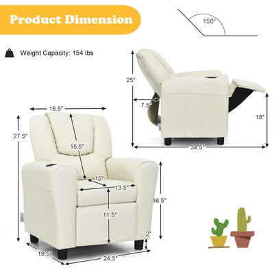 Children PU Leather Recliner Chair with Front Footrest-Beige