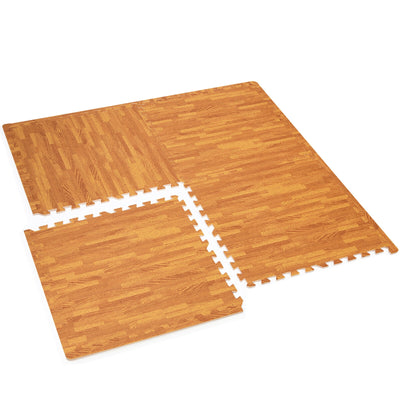 12PC Wood Grain Interlocking Floor Mats-Natural