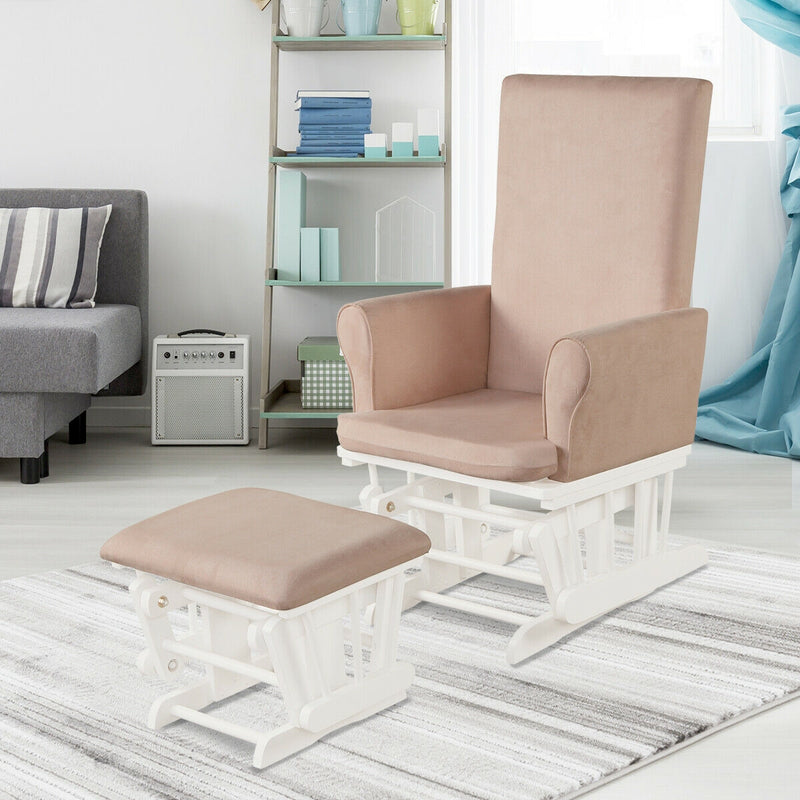 Wooden Baby Nursery Glider and Ottoman Cushion Set-Pink