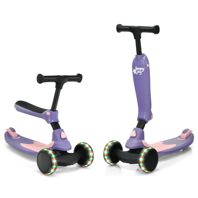 2-in-1 Kids Kick Scooter with Flash Wheels for Girls and Boys from 1.5 to 6 Years Old-Purple