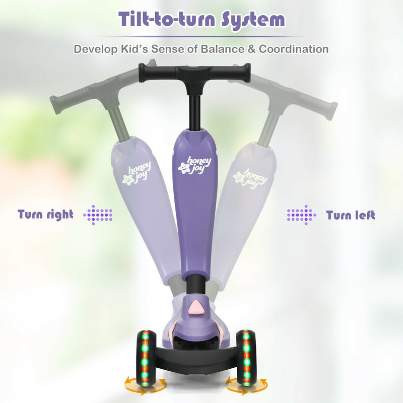 2-in-1 Kids Kick Scooter with Flash Wheels for Girls and Boys from 1.5 to 6 Years Old-Purple