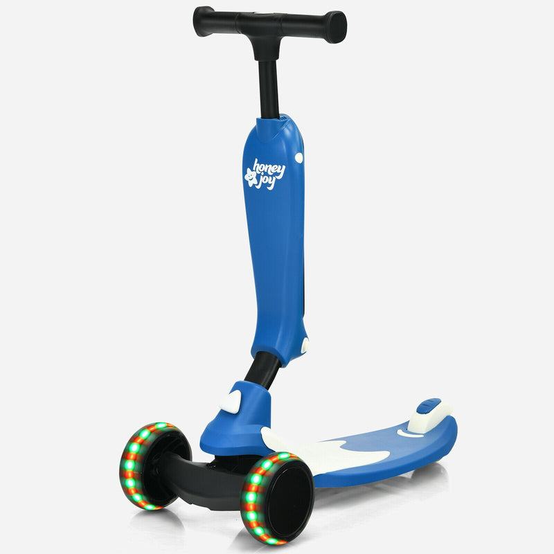 2-in-1 Kids Kick Scooter with Flash Wheels for Girls and Boys from 1.5 to 6 Years Old-Blue