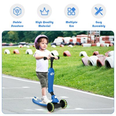 2-in-1 Kids Kick Scooter with Flash Wheels for Girls and Boys from 1.5 to 6 Years Old-Blue