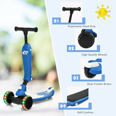 2-in-1 Kids Kick Scooter with Flash Wheels for Girls and Boys from 1.5 to 6 Years Old-Blue