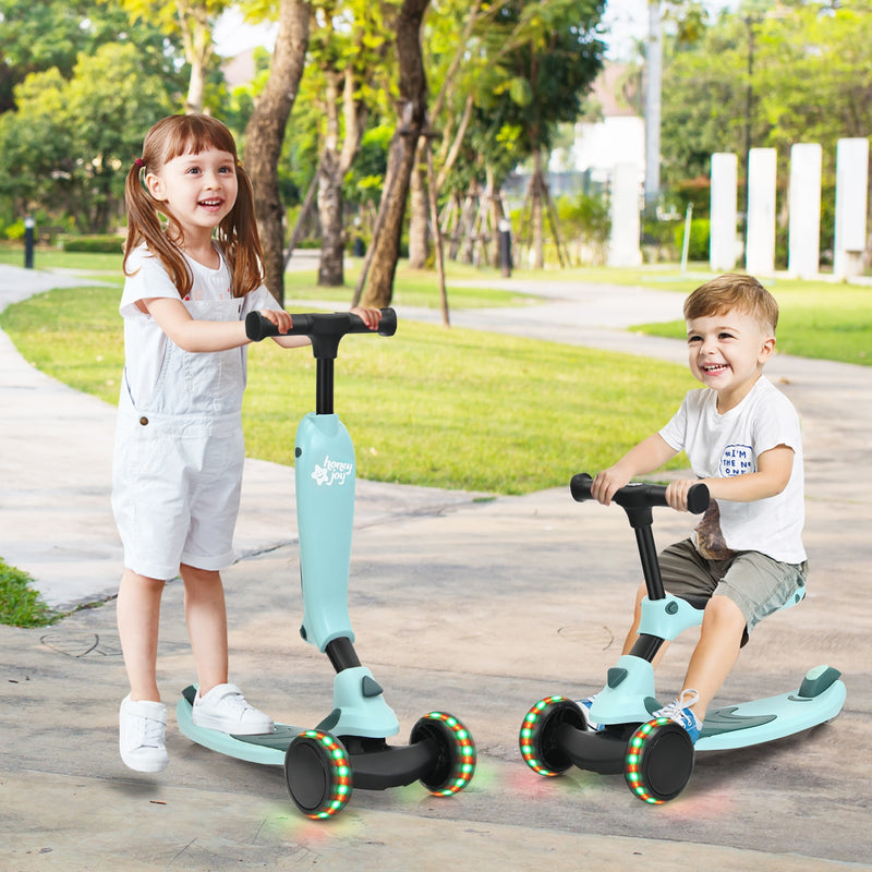 2-in-1 Kids Kick Scooter with Flash Wheels for Girls and Boys from 1.5 to 6 Years Old-Green