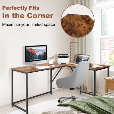 L Shaped Corner Home Office Computer Desk Home-Rustic Brown