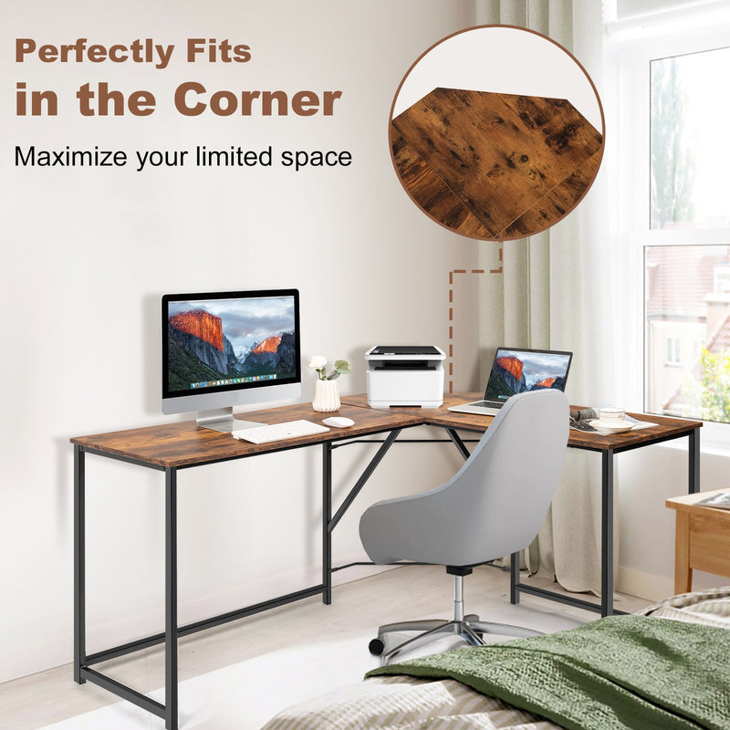 L Shaped Corner Home Office Computer Desk Home-Rustic Brown