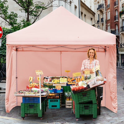 10 x 10 Feet Pop up Gazebo with 4 Height and Adjust Folding Awning-Pink