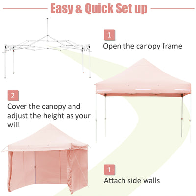 10 x 10 Feet Pop up Gazebo with 4 Height and Adjust Folding Awning-Pink