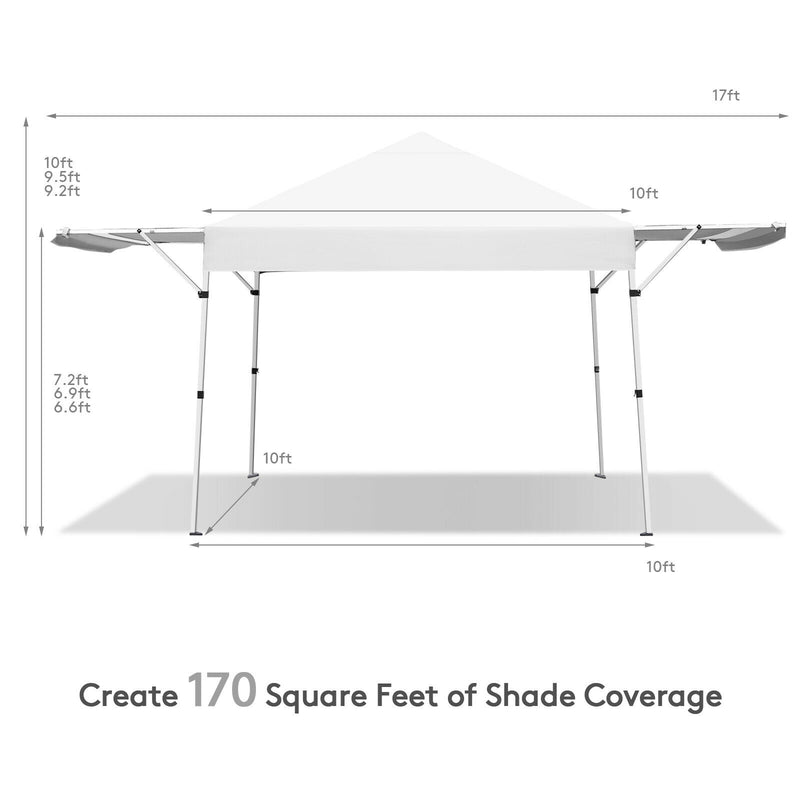 17 Feet x 10 Feet Foldable Pop Up Canopy with Adjustable Instant Sun Shelter-White