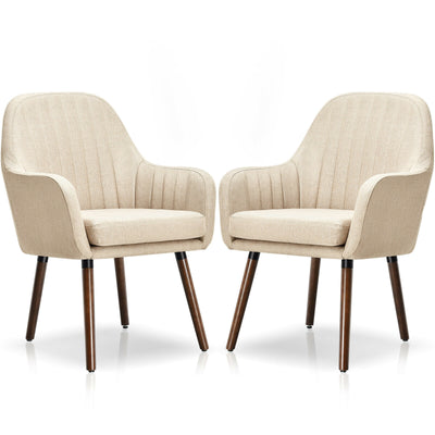 Set of 2 Fabric Upholstered Accent Chairs with Wooden Legs-Beige