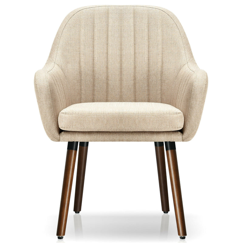 Set of 2 Fabric Upholstered Accent Chairs with Wooden Legs-Beige