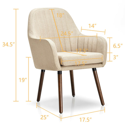 Set of 2 Fabric Upholstered Accent Chairs with Wooden Legs-Beige