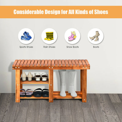 3-Tier Freestanding Wooden Shoe Organizer with Seat