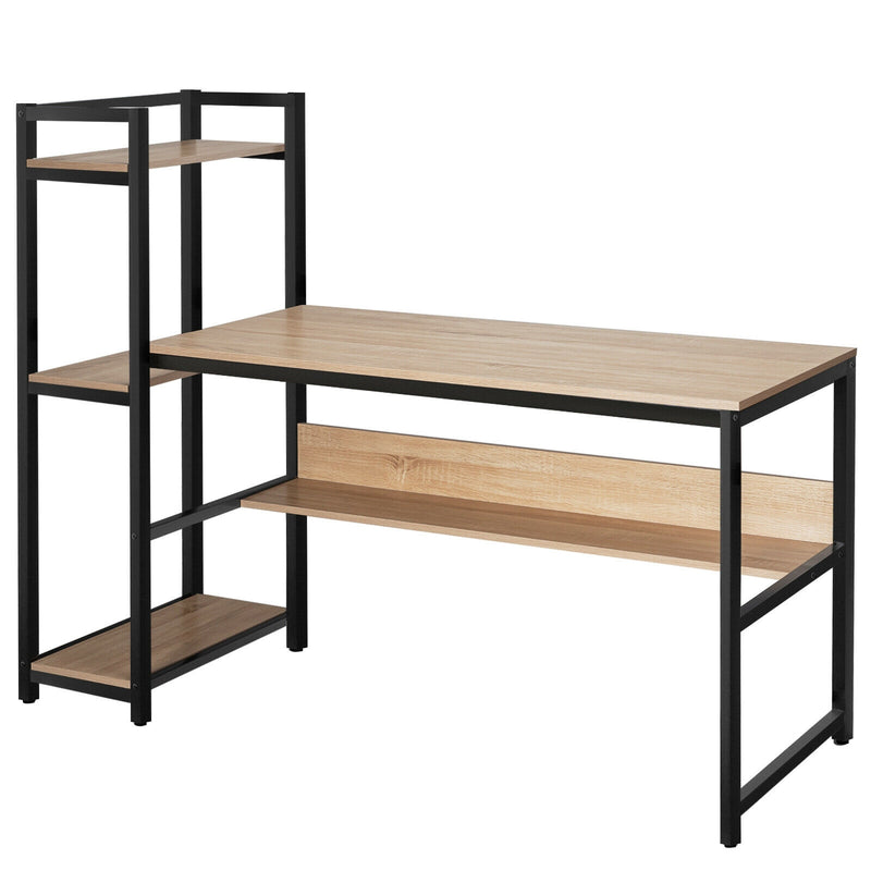 59-Inch Computer Desk Home Office Workstation 4-Tier Storage Shelves-Natural