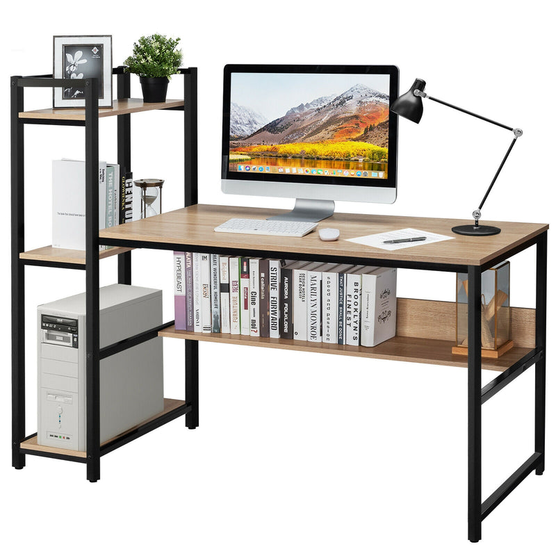 59-Inch Computer Desk Home Office Workstation 4-Tier Storage Shelves-Natural