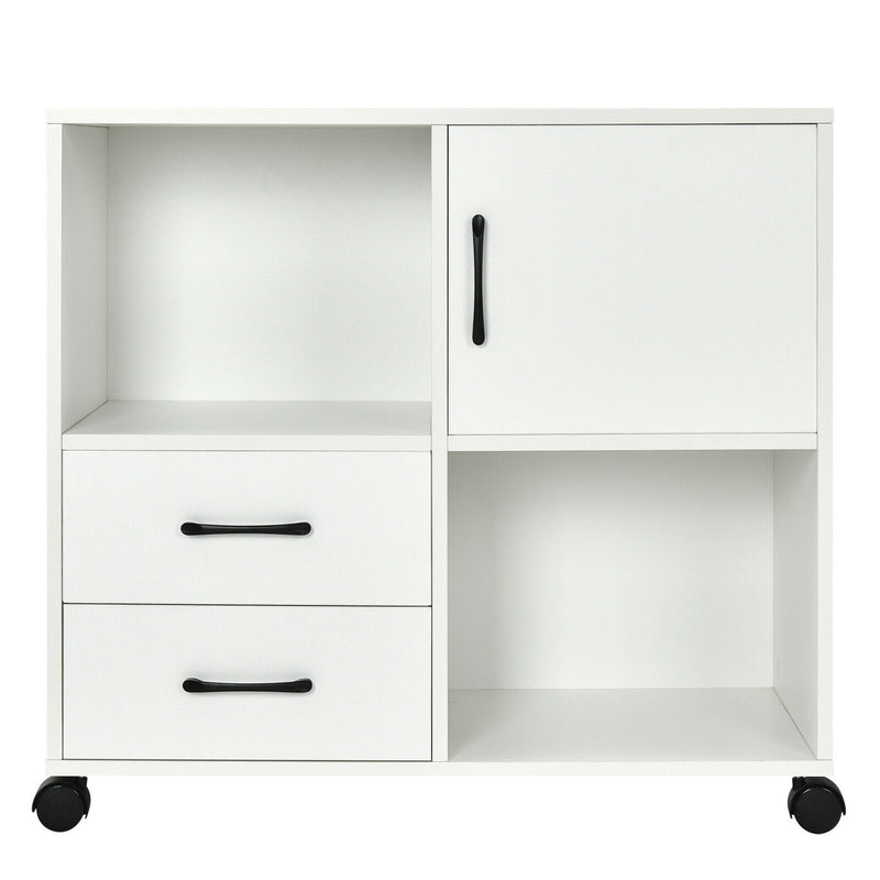 Mobile File Cabinet with Lateral Printer Stand and Storage Shelves-White