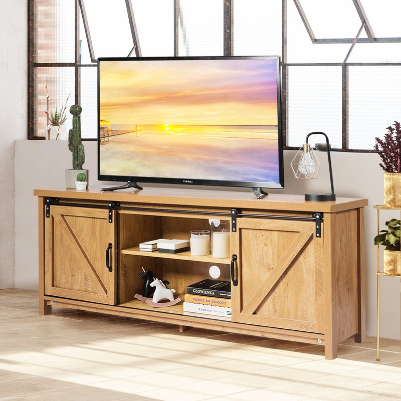 TV Stand Media Center Console Cabinet with Sliding Barn Door- Golden