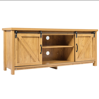 TV Stand Media Center Console Cabinet with Sliding Barn Door- Golden