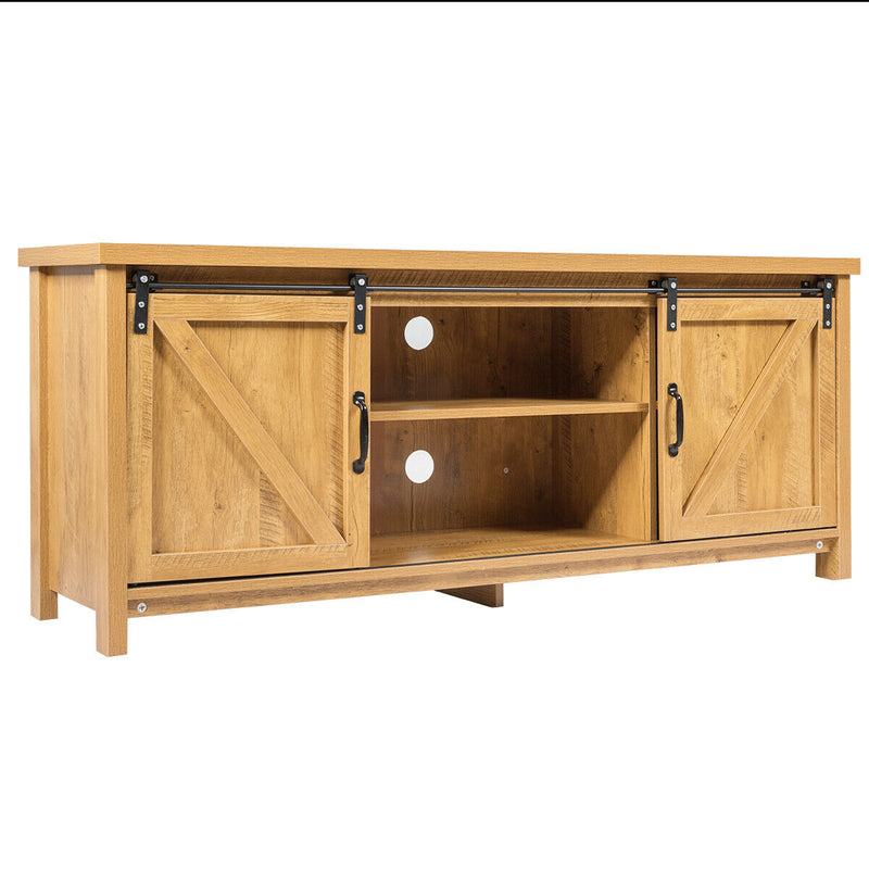 TV Stand Media Center Console Cabinet with Sliding Barn Door- Golden