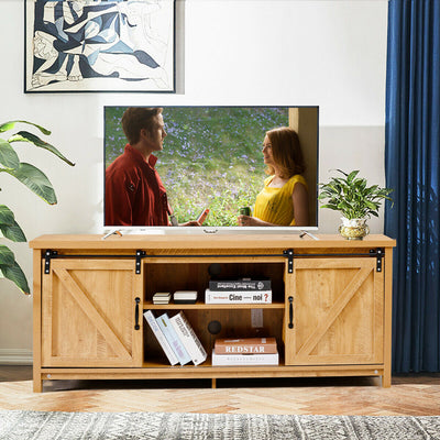 TV Stand Media Center Console Cabinet with Sliding Barn Door- Golden