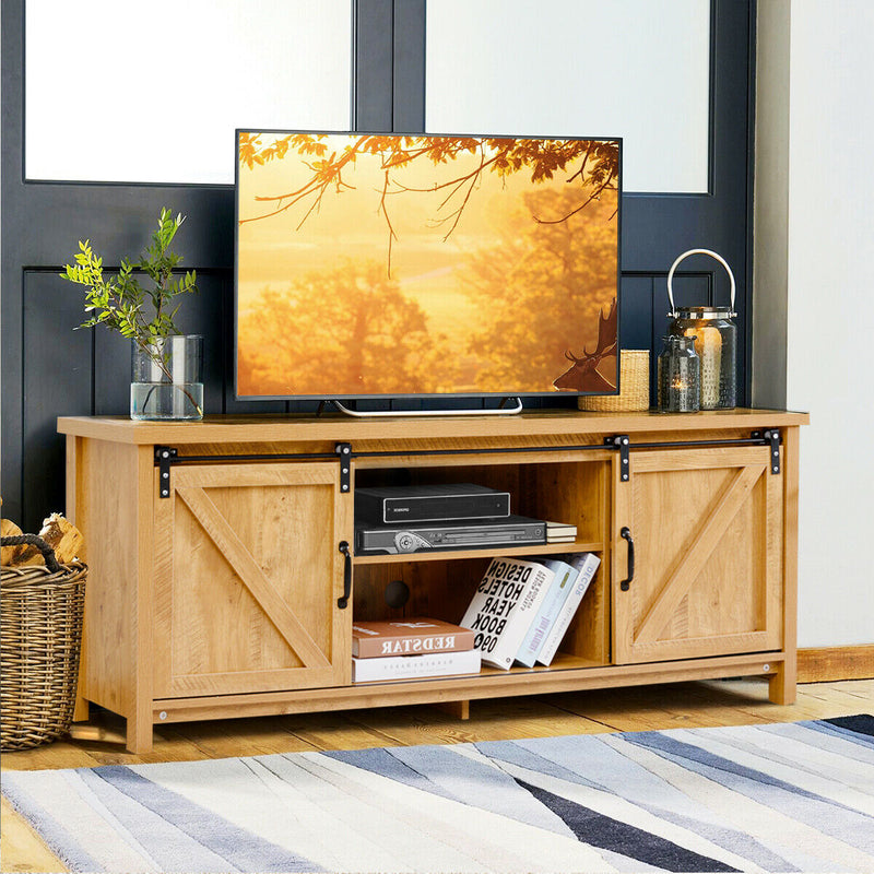 TV Stand Media Center Console Cabinet with Sliding Barn Door- Golden