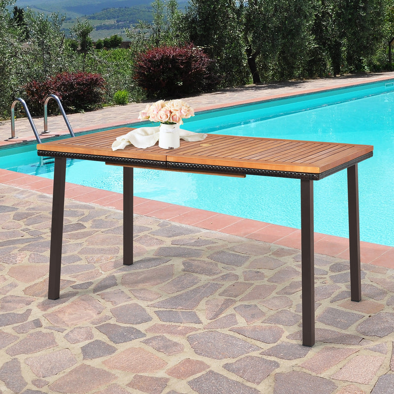 55 Inch Patio Acacia Dining Table with Umbrella Hole