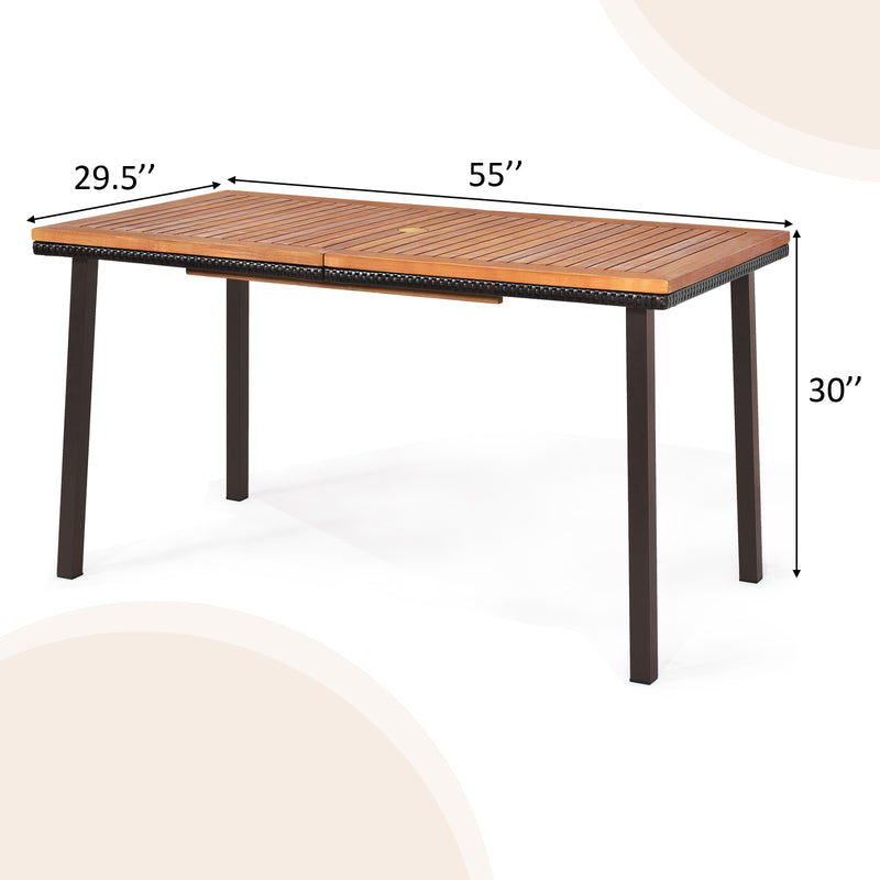 55 Inch Patio Acacia Dining Table with Umbrella Hole